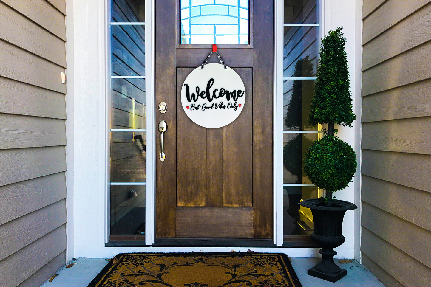 16" White Welcome Good Vibes Only Door Hanger