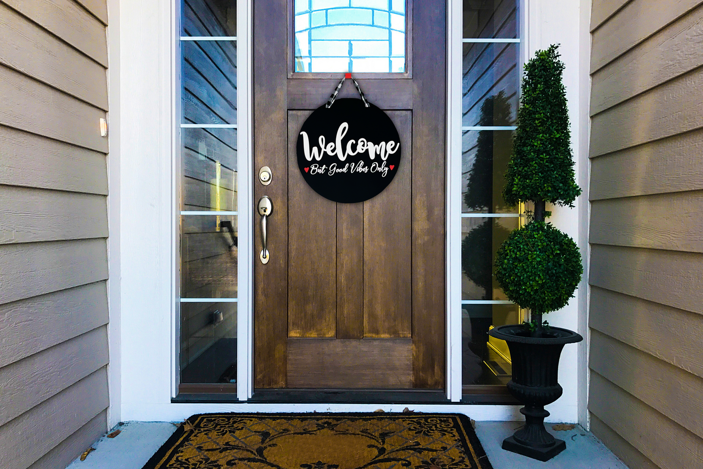 16" Black Welcome Good Vibes Only Door Hanger