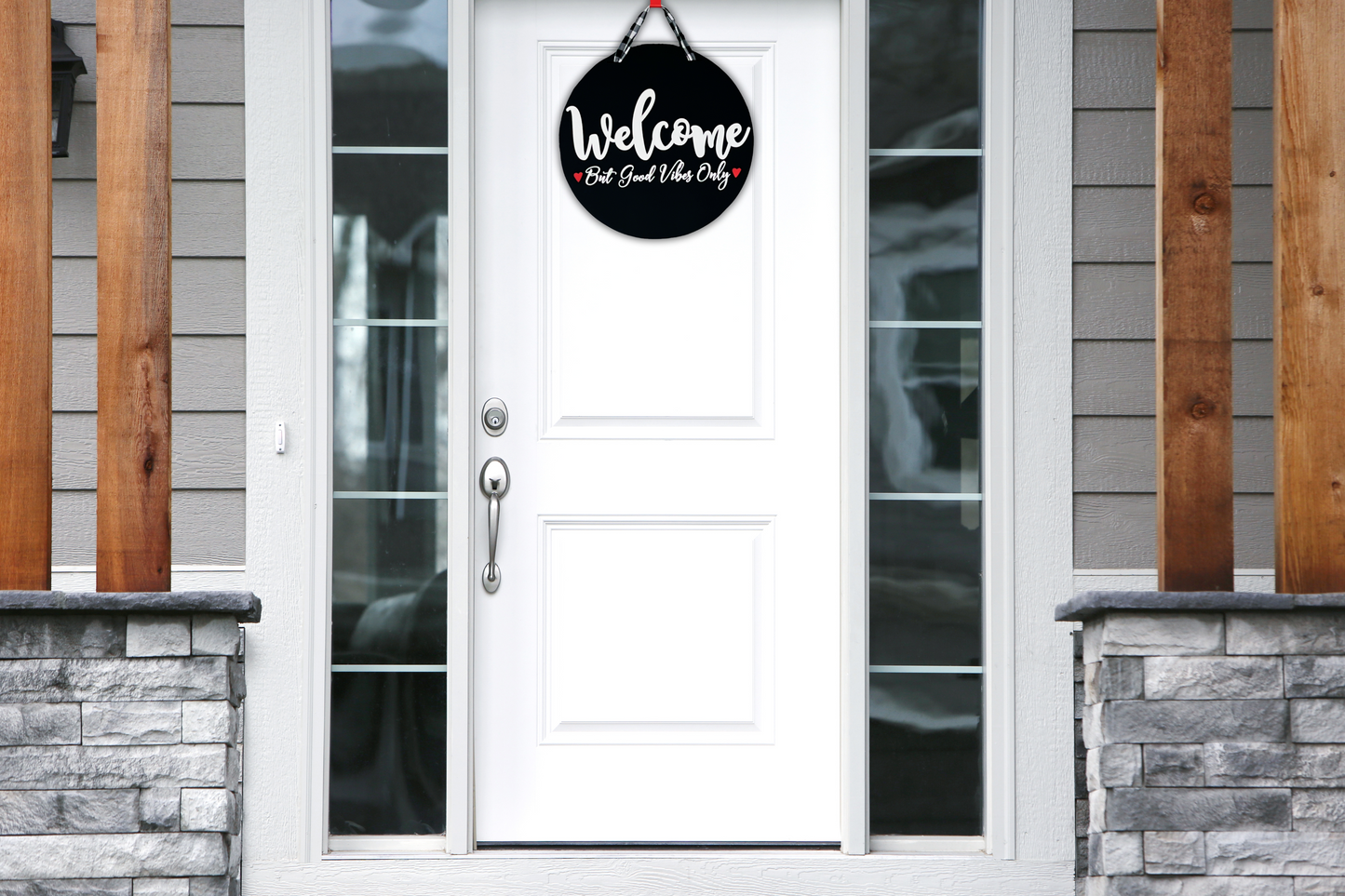16" Black Welcome Good Vibes Only Door Hanger