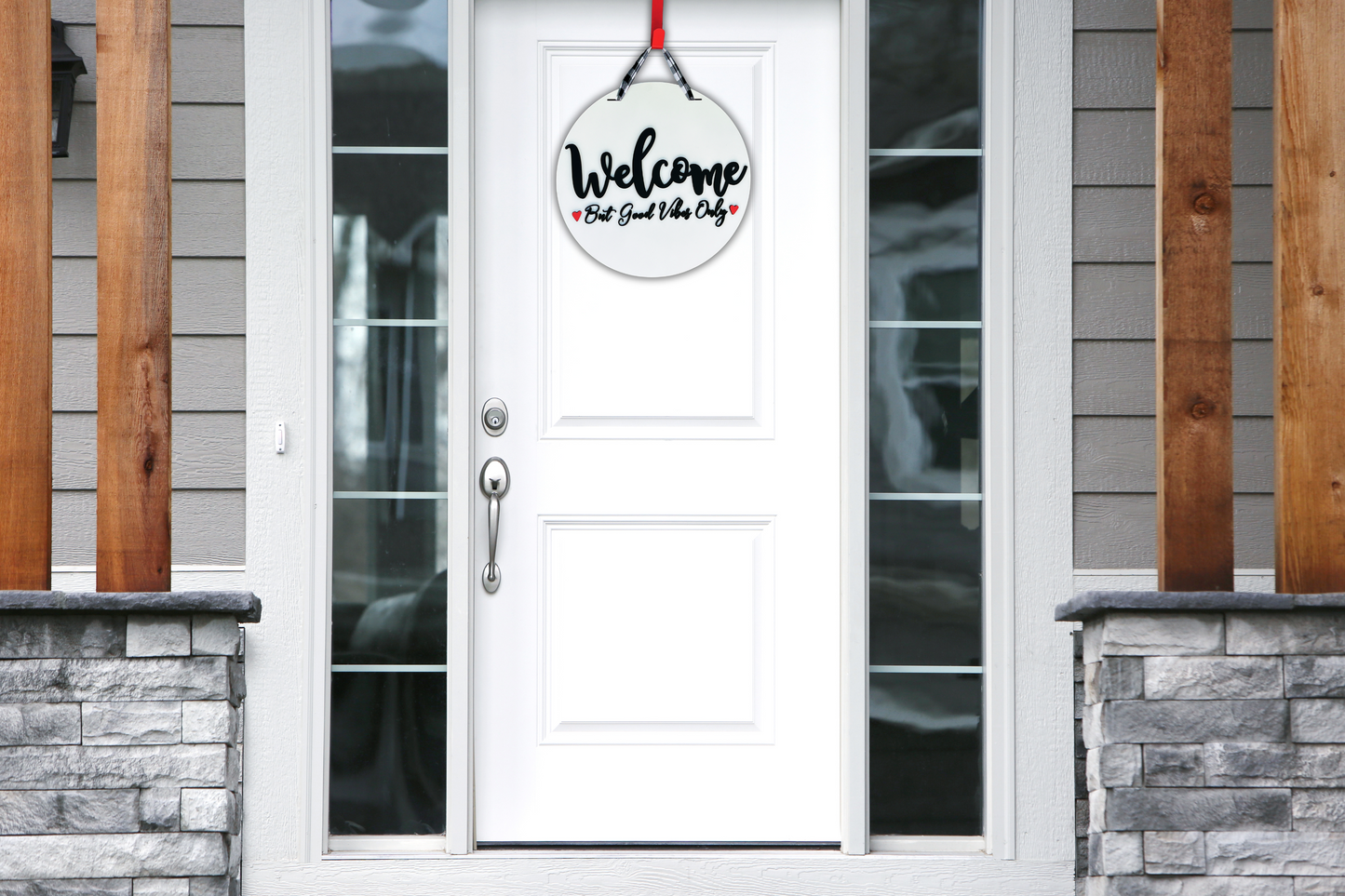 16" White Welcome Good Vibes Only Door Hanger