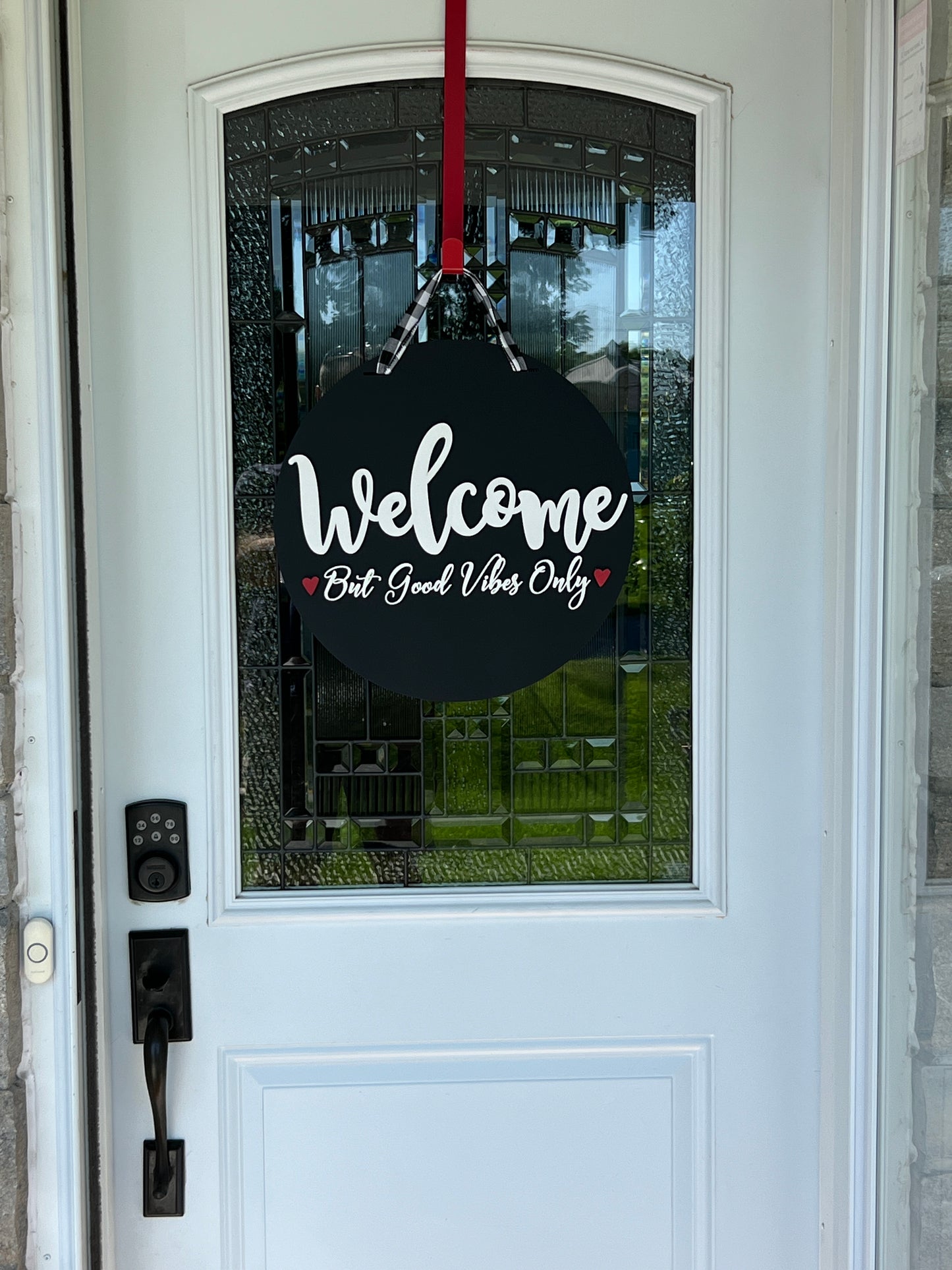 16" Black Welcome Good Vibes Only Door Hanger