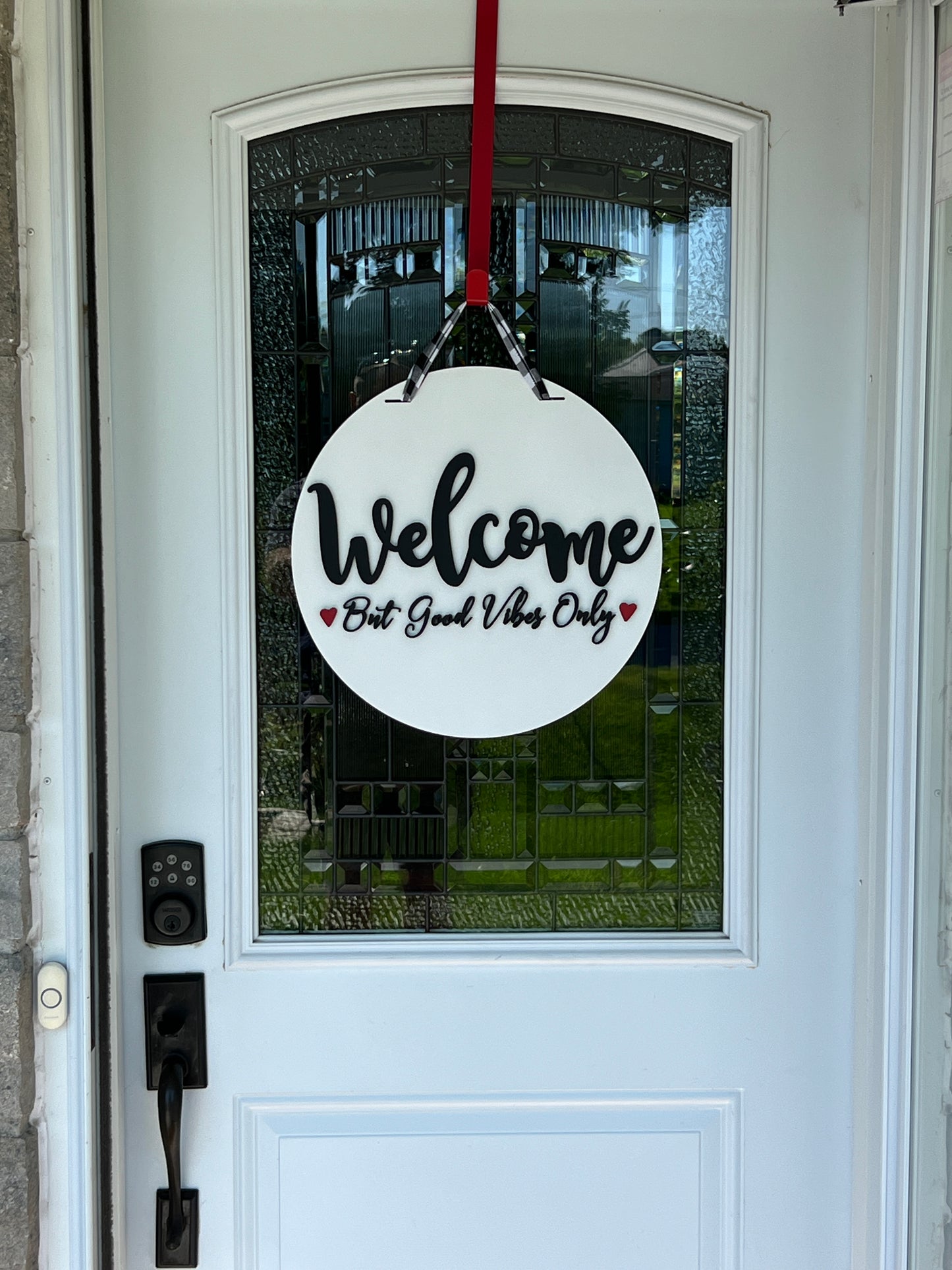 16" White Welcome Good Vibes Only Door Hanger