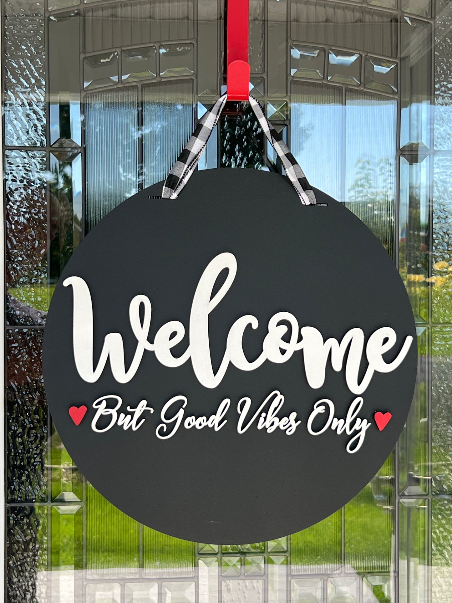16" Black Welcome Good Vibes Only Door Hanger