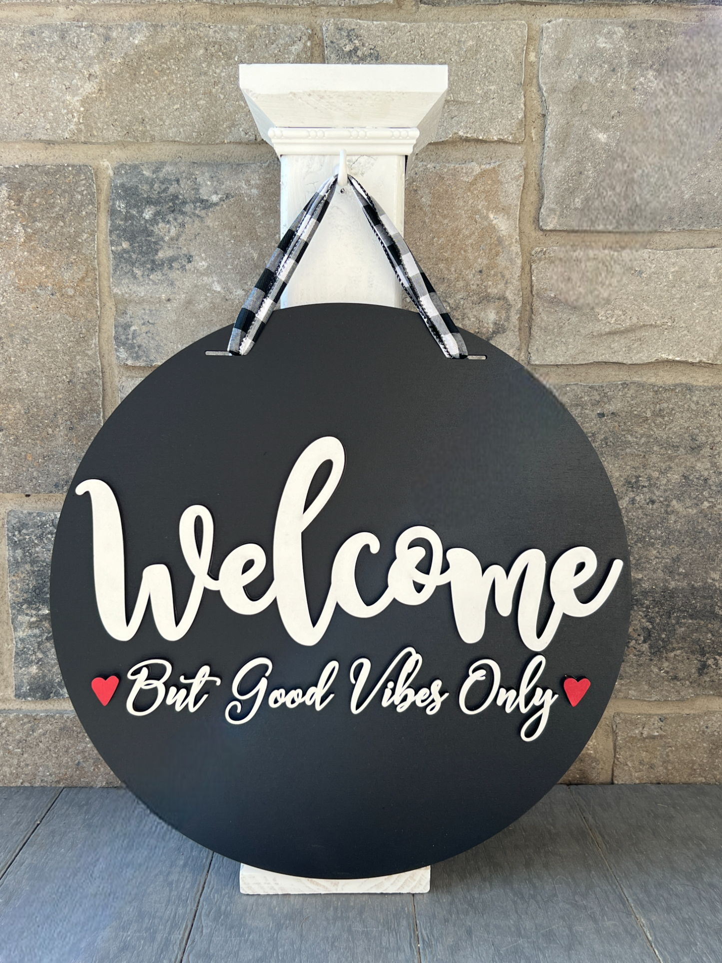 16" Black Welcome Good Vibes Only Door Hanger