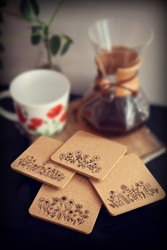 Flower Garden Cork Coasters